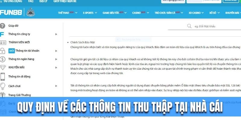 Quy định về các thông tin thu thập tại nhà cái